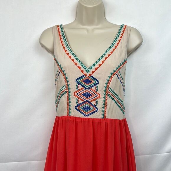 Flying Tomato Orange and beige embroidered southwest Maxi Dress size Medium EUC - Picture 1 of 13